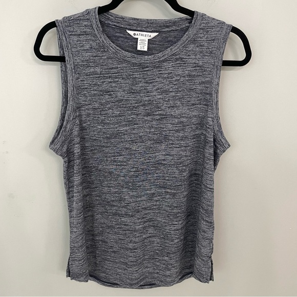 ATHLETA Sleeveless Breezy Top Tank Size Large Petite Flint Heather Gray Navy.  3 - Picture 2 of 8